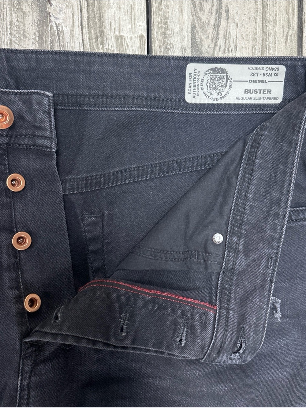 Diesel Jeans Men's Sz 38x32 Faded Black Buster Regular Slim Tapered Fit Distress - Picture 3 of 9
